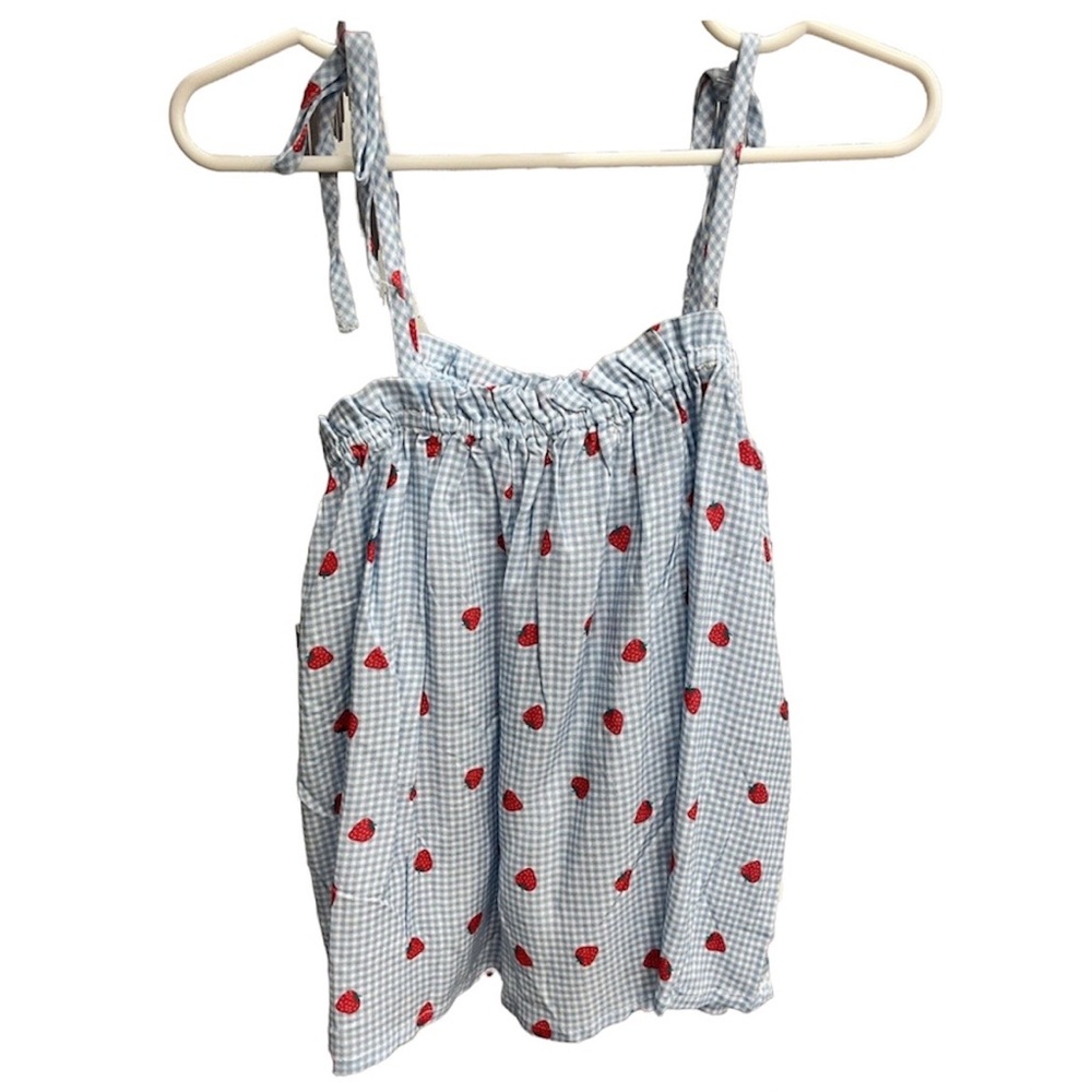 Girls blue and white gingham tie strap top